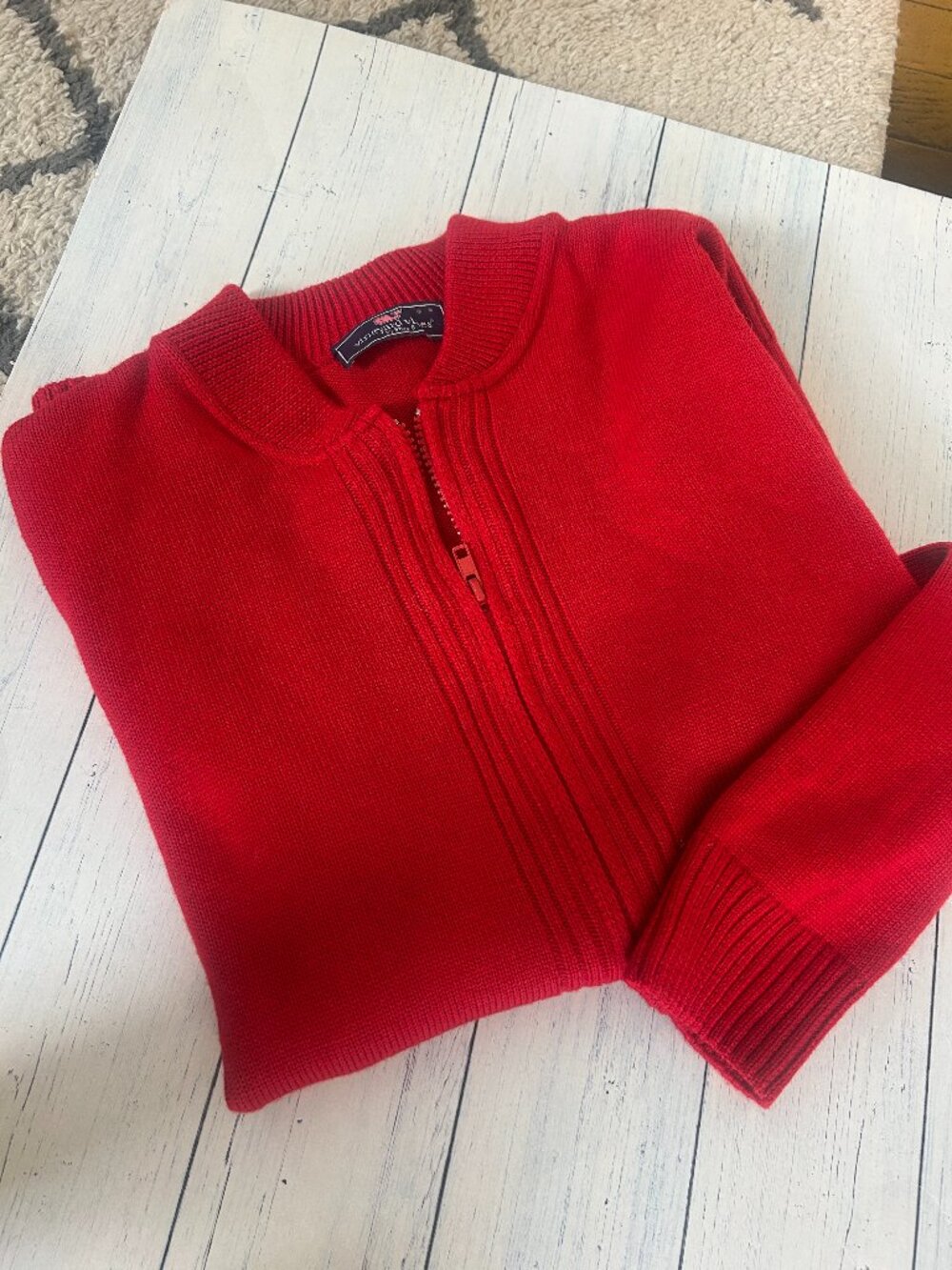 new VINEYARD VINES collarless full zip holiday red sweater m medium mens